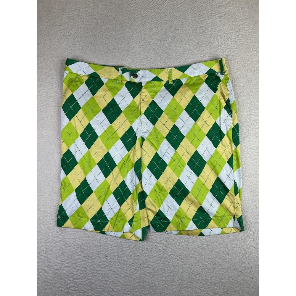 Loudmouth Shorts Mens 44 Green Yellow Argyle Stretch 11 Inseam Bermuda Golf